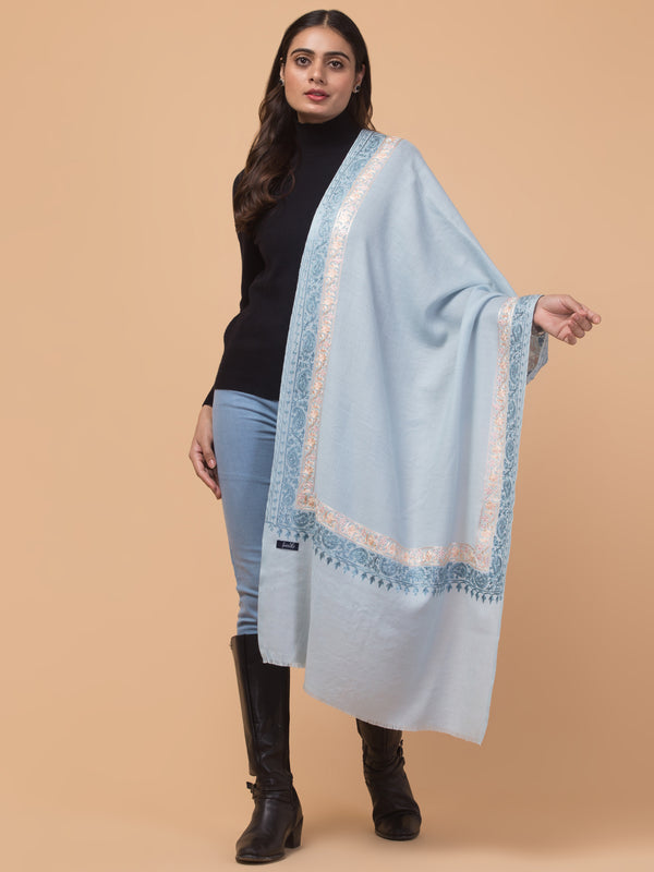Tweedle Fine Wool Embroidered Stole for Women - Light Blue, Size -28x80