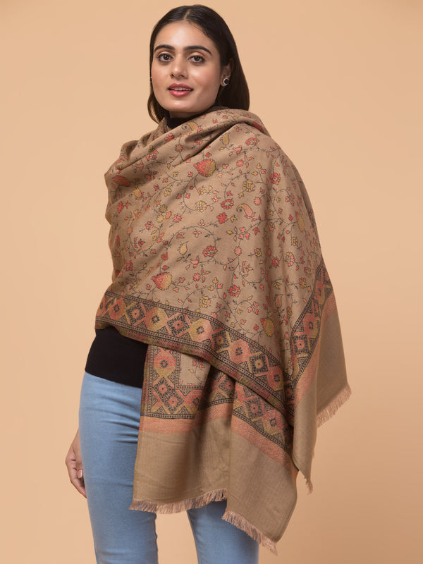 Kashmiri Kani Design Stole - Beige