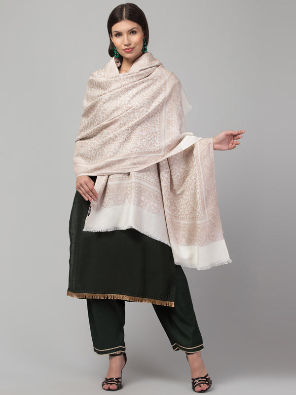 Zari Work Paisley Design Shawl - Off White