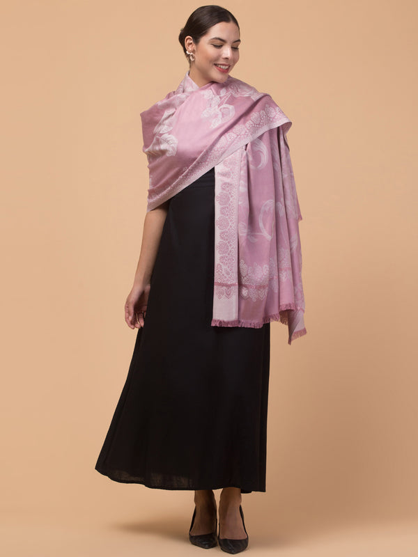 Soft and Smooth Feel, Rose Design, Reversible Shawl - Pink