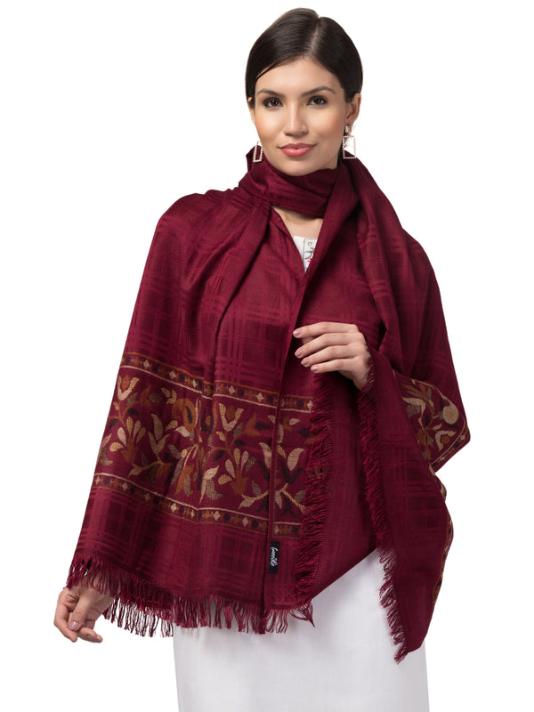 Geometrical Fusion Design Woven Shawl - Wine