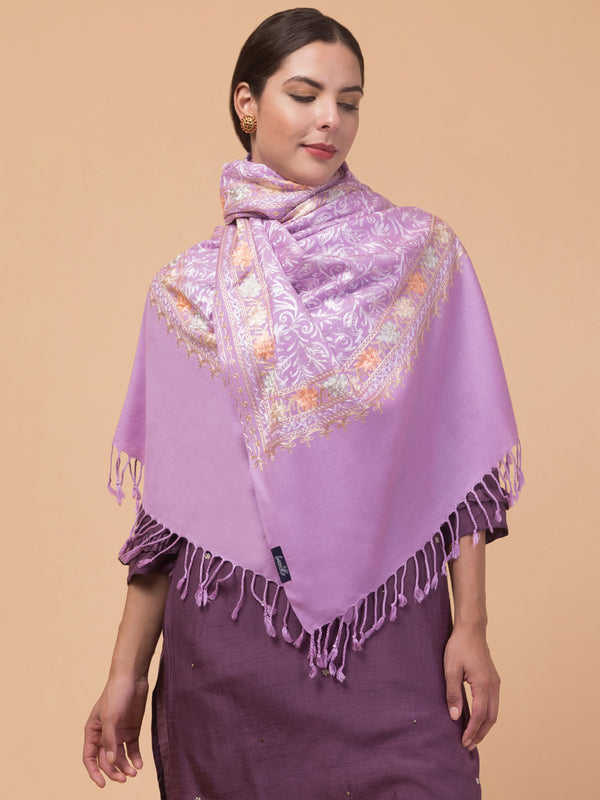 Acro Wool, Soft Feel Kashmiri Embroidery Stole for Winters - Purple