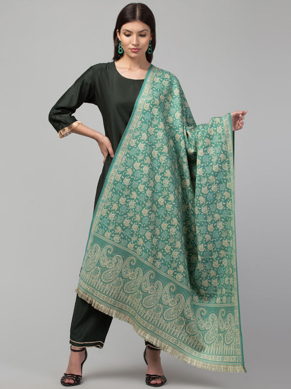 Double Sided Acro Wool Jacquard Shawl - Green