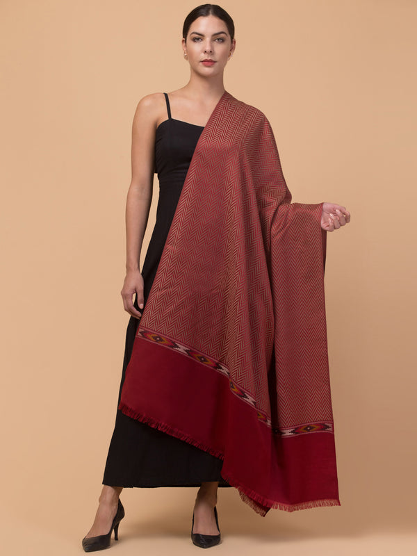 Geometrical Pattern with Plain Palla Shawl for Winters - Maroon