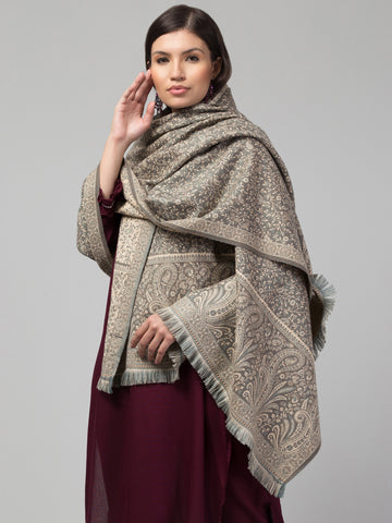 Double Sided Acro Wool Jacquard Shawl - Grey