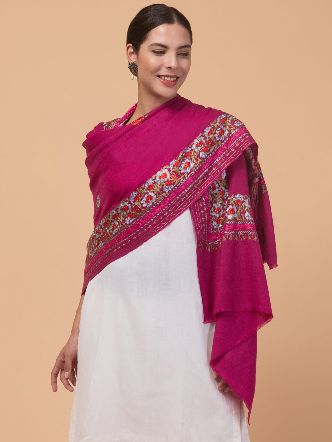 Tweedle Women’s Gulbahaar Aari Embroidery Stole/ Scarf - Rose (Size-28x80)