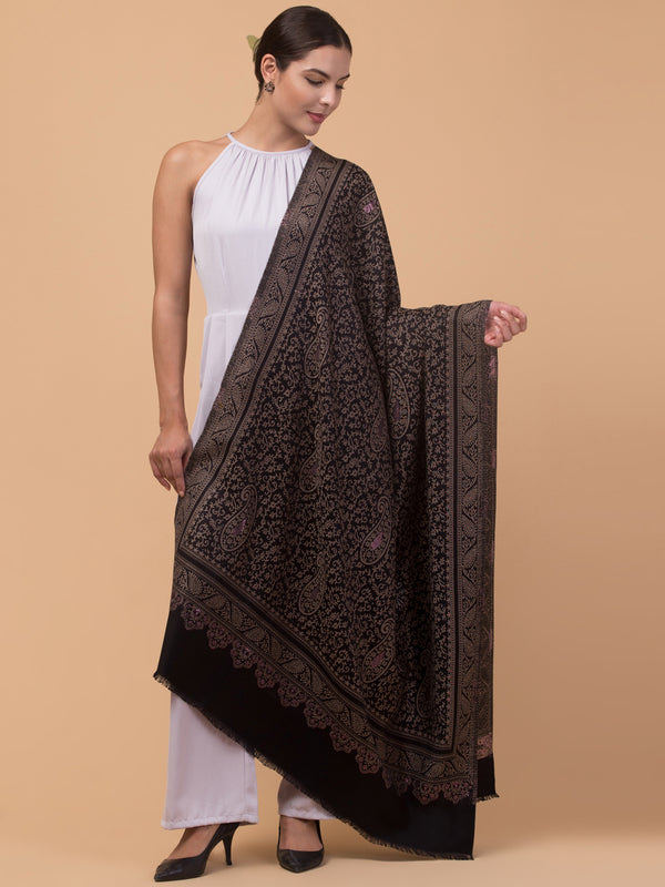 Zari Work Paisley Design Shawl - Black