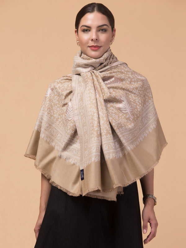 Zari Work Paisley Design Shawl - Beige