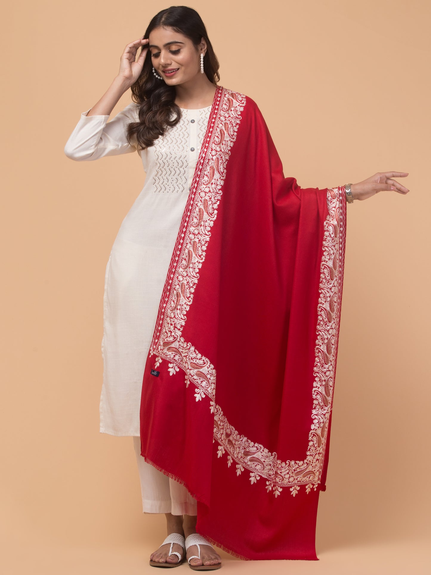 tweedle Kashmiri Aari Embroidery Shawl for Women - Maroon (40 x 80 inches)