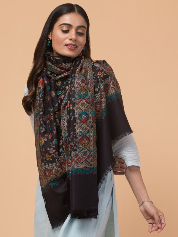 Kashmiri Kani Design Stole - Black