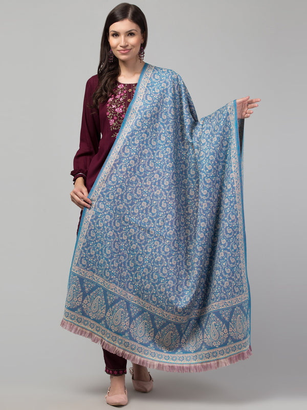 Double Sided Acro Wool Jacquard Shawl - Blue