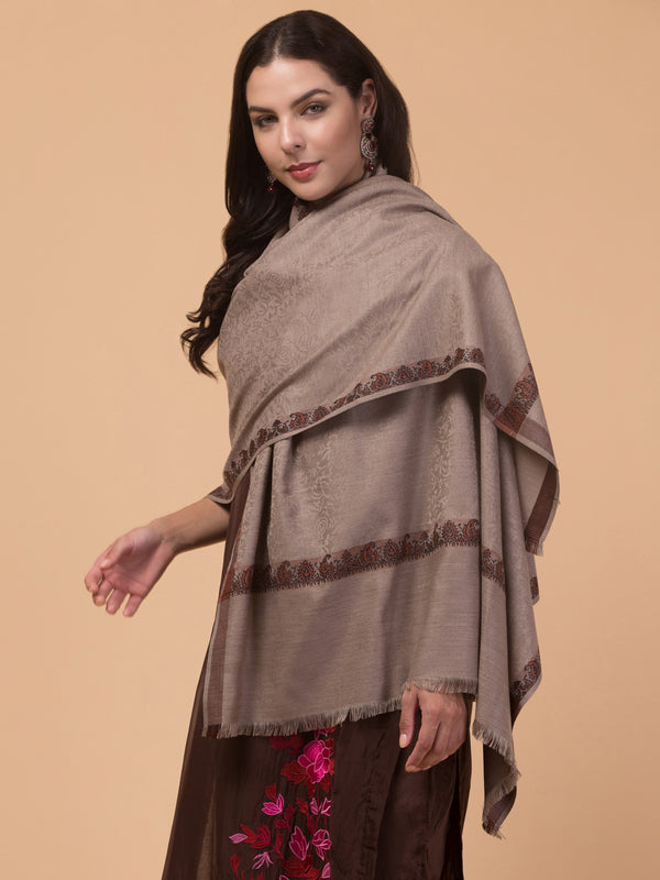 Plain Self Design Shawl - Grey