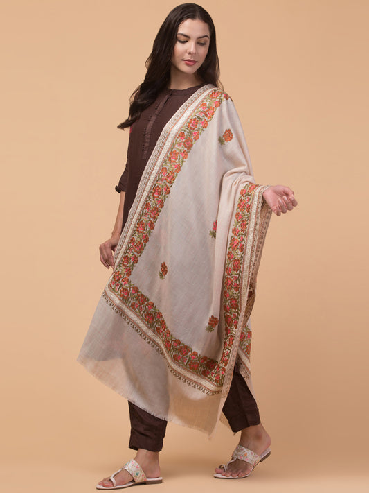 Tweedle Women’s Gulbahaar Aari Embroidery Stole/ Scarf - Off-White (Size-28x80)