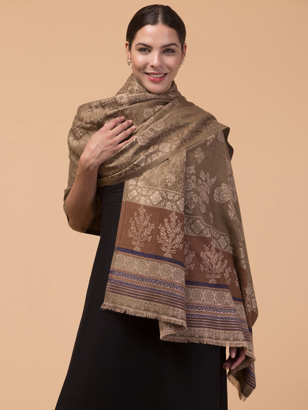 Reversible Fusion, Floral Design Shawl for Winter - Beige