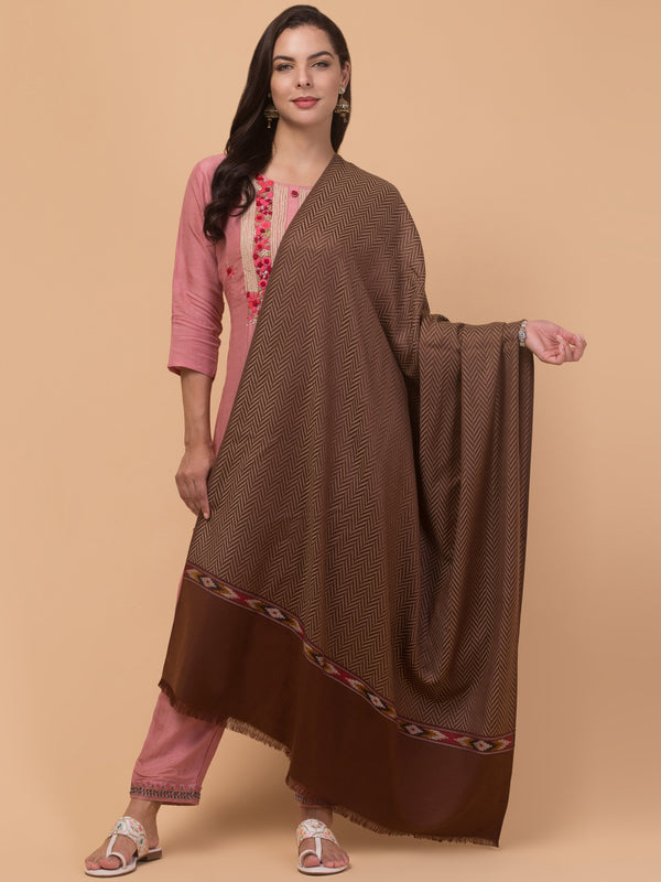 Geometrical Pattern with Plain Palla Shawl for Winters - Brown