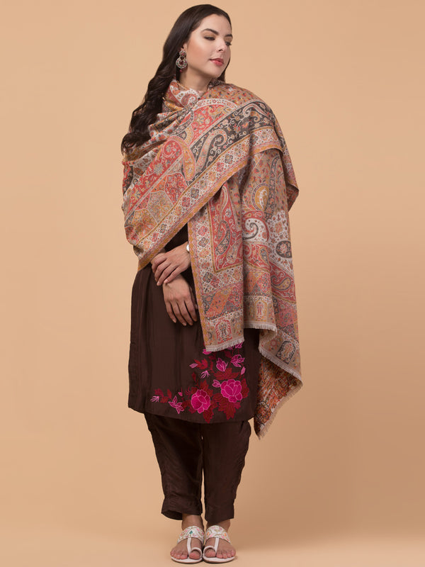 Jacquard Weave, Paisley Design, Faux Pashmina Shawl - Off White