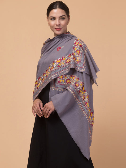 Tweedle Women’s Gulbahaar Aari Embroidery Stole/ Scarf - Grey (Size-28x80)