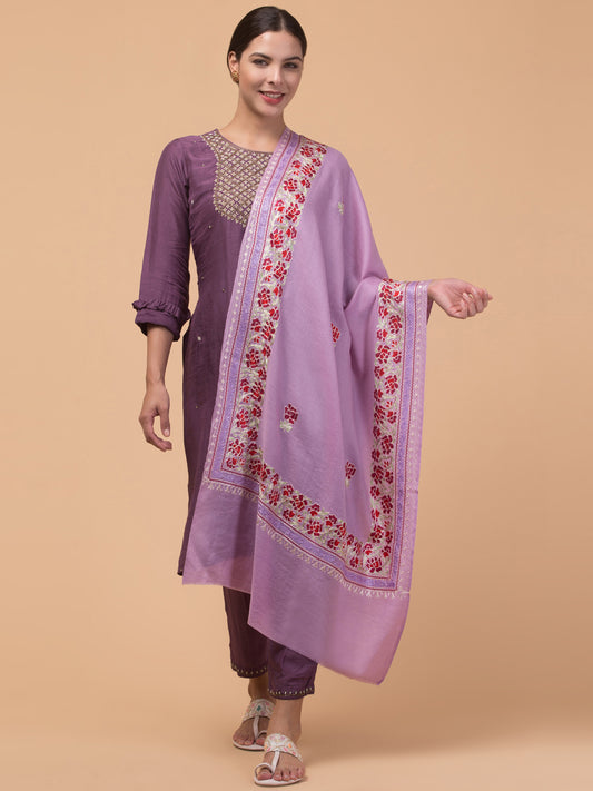 Tweedle Women’s Gulbahaar Aari Embroidery Stole/ Scarf - Purple (Size-28x80)