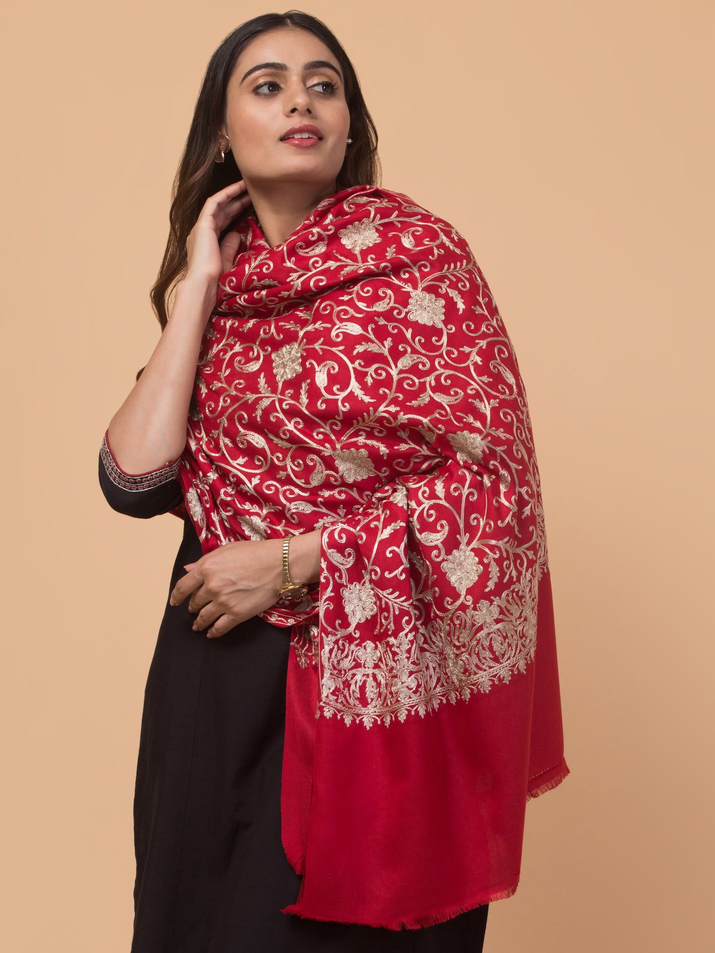 tweedle Kashmiri Aari Embroidery Shawl for Women - Maroon (40 x 80 inches)