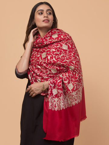 tweedle Kashmiri Aari Embroidery Shawl for Women - Maroon (40 x 80 inches)