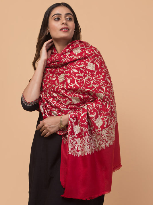 tweedle Kashmiri Aari Embroidery Shawl for Women - Maroon (40 x 80 inches)