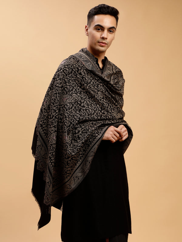 Zari Work Paisley Design Shawl - Black