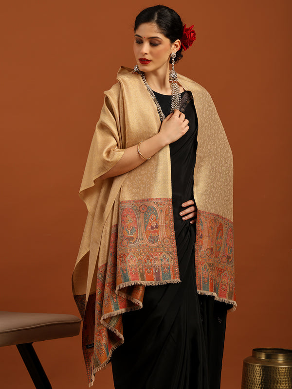 Woven Design, Ethnic Motifs Zari Shimmer Shawl for Women – Off-White