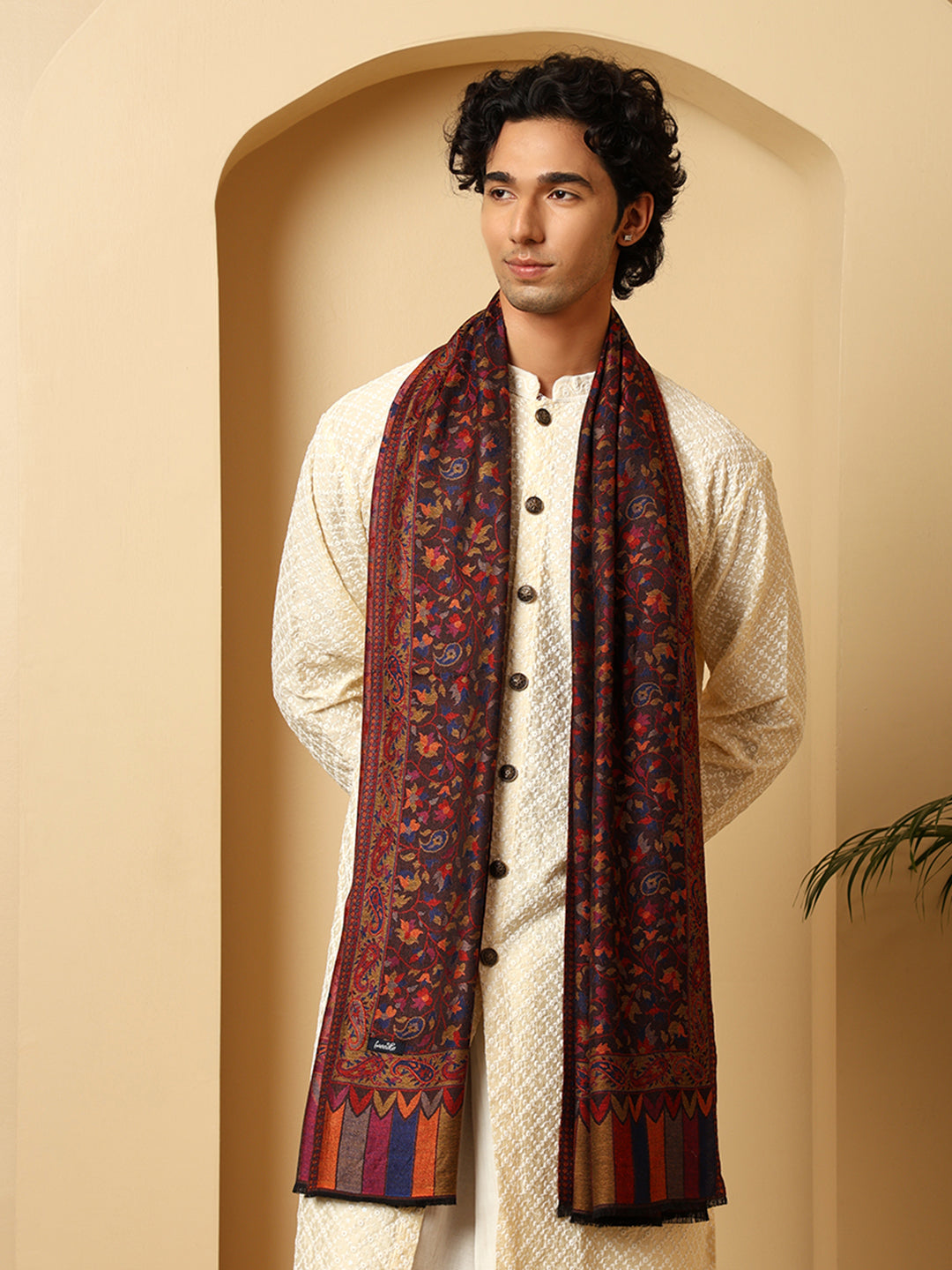 Tweedle Silky Soft Reversible Kani Stole for Men - Black