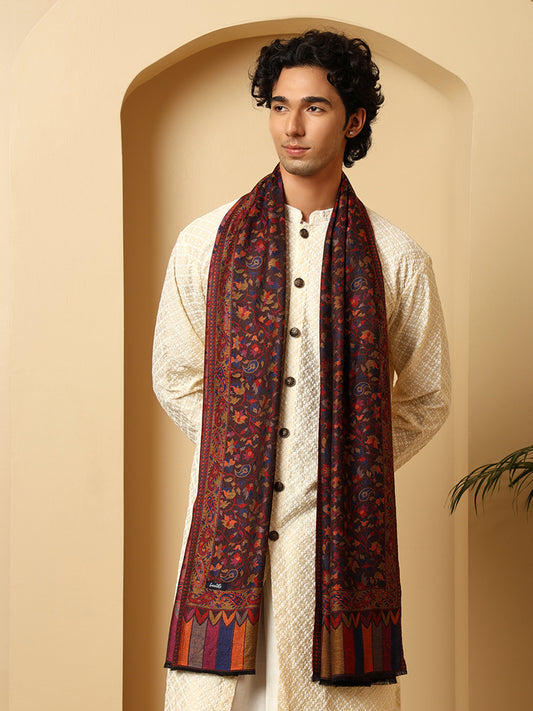 Tweedle Silky Soft Reversible Kani Stole for Men - Black