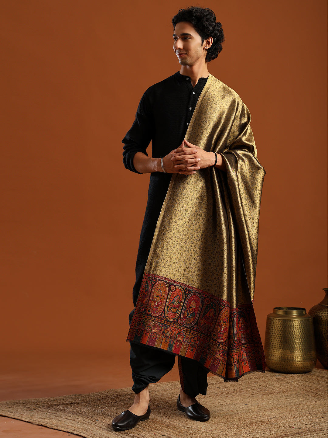 Woven Design, Ethnic Motifs Zari Shimmer Shawl for men - Off-White