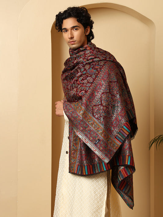 Tweedle Men’s Regalia Silk Modal, Zari Weave, Kashmiri Kani Shawl - Maroon