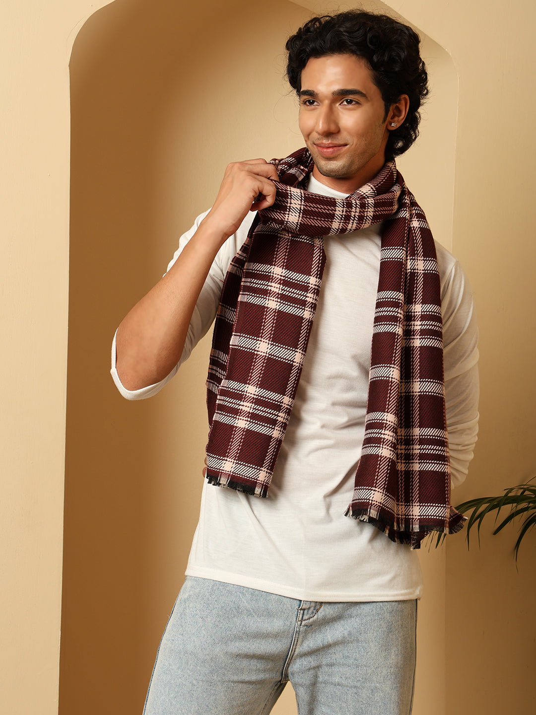 Men’s Blue Soft Blanket Muffler / Stole | Size - 28 x 80 inches - Wine