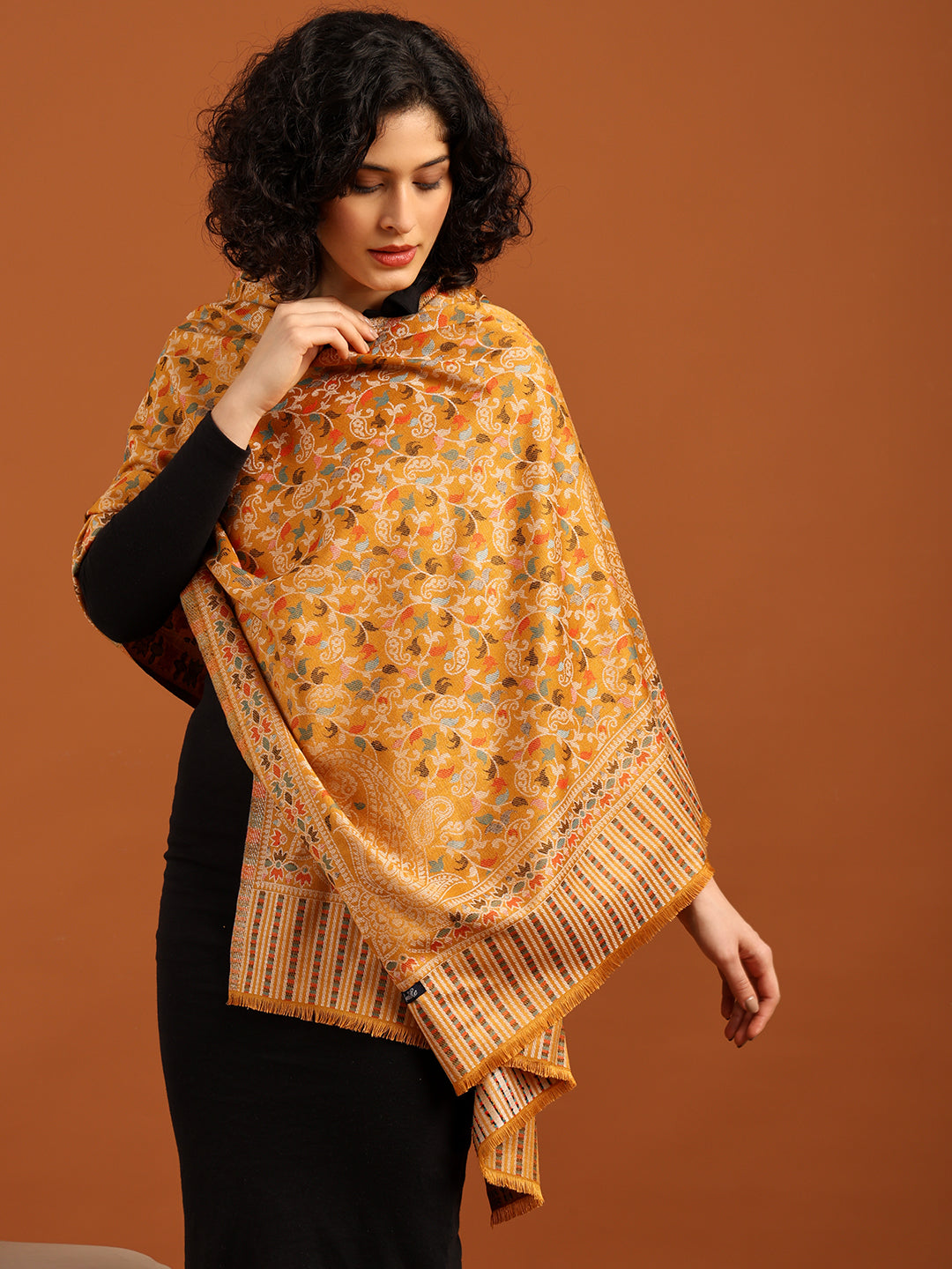 Tweedle Women’s Ethnic Kashmiri Kani Stole/ Scarf- Mustrad, Size - 28 x 80 inches