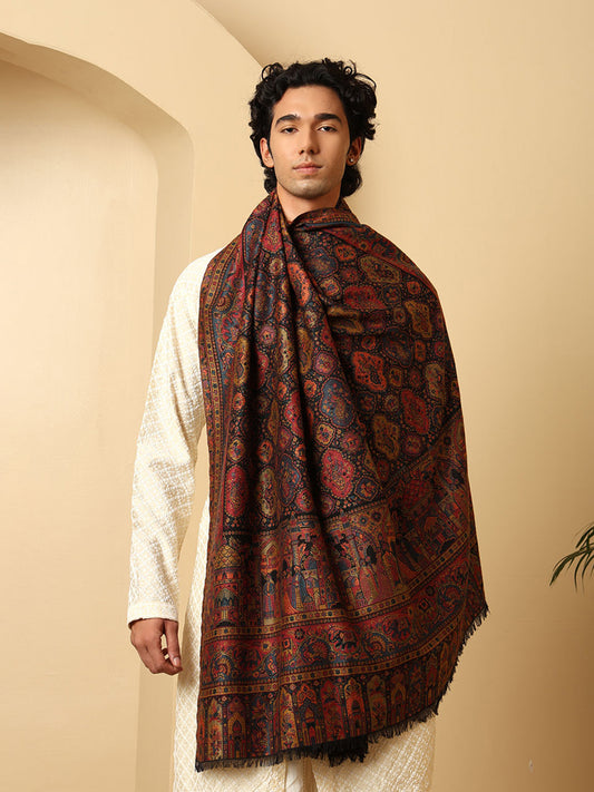 Tweedle Wool Blend Kani Shawl for Men – Black, Size – 40x80