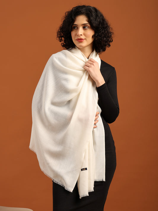 Tweedle Women’s Plain Woollen Stole / Scarf - Off-White