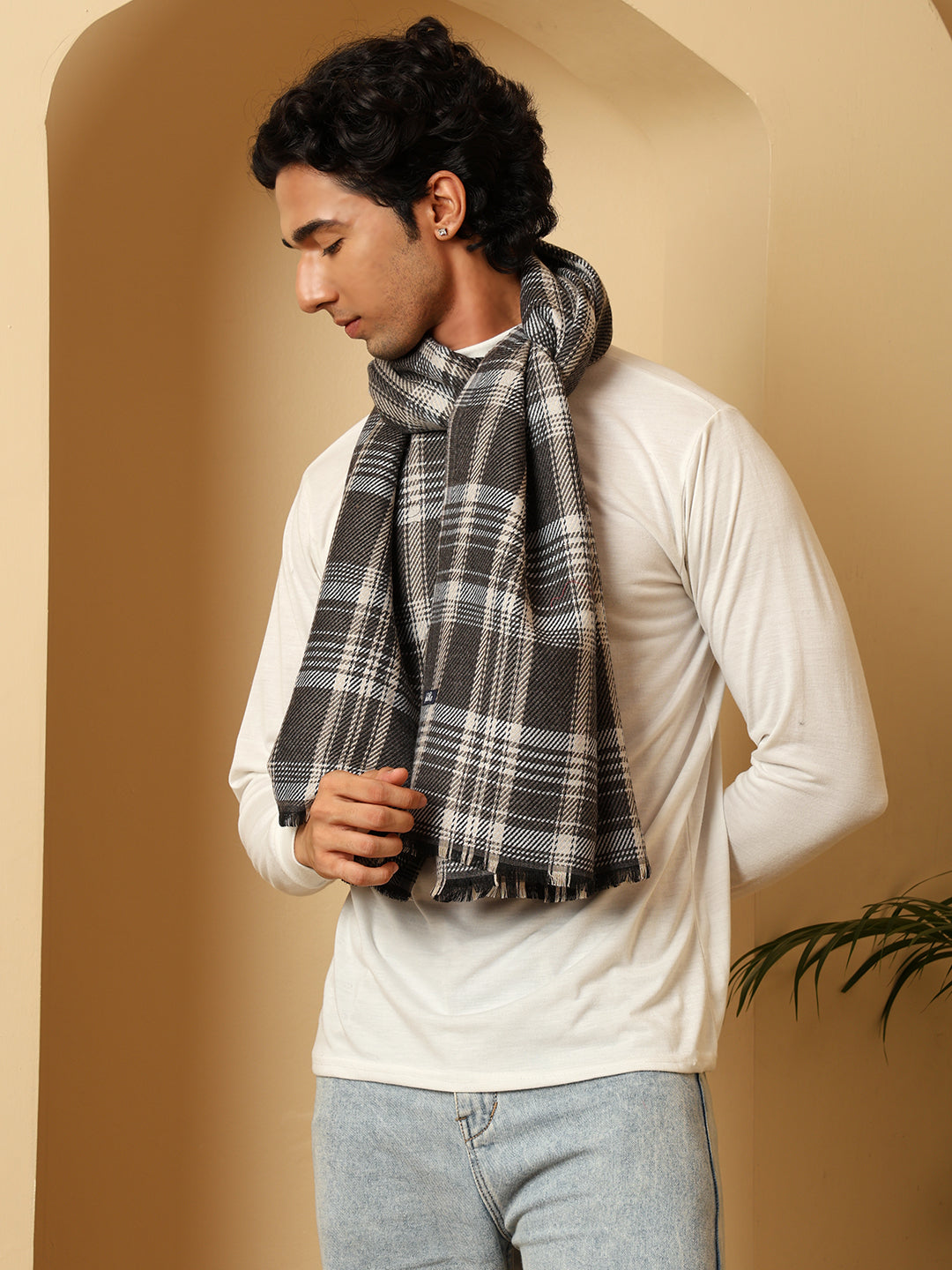 Men’s Blue Soft Blanket Muffler / Stole | Size - 28 x 80 inches - Grey