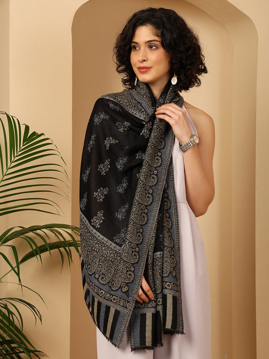 Fine Wool, Cashmere Stole / Scarf for Women - Black