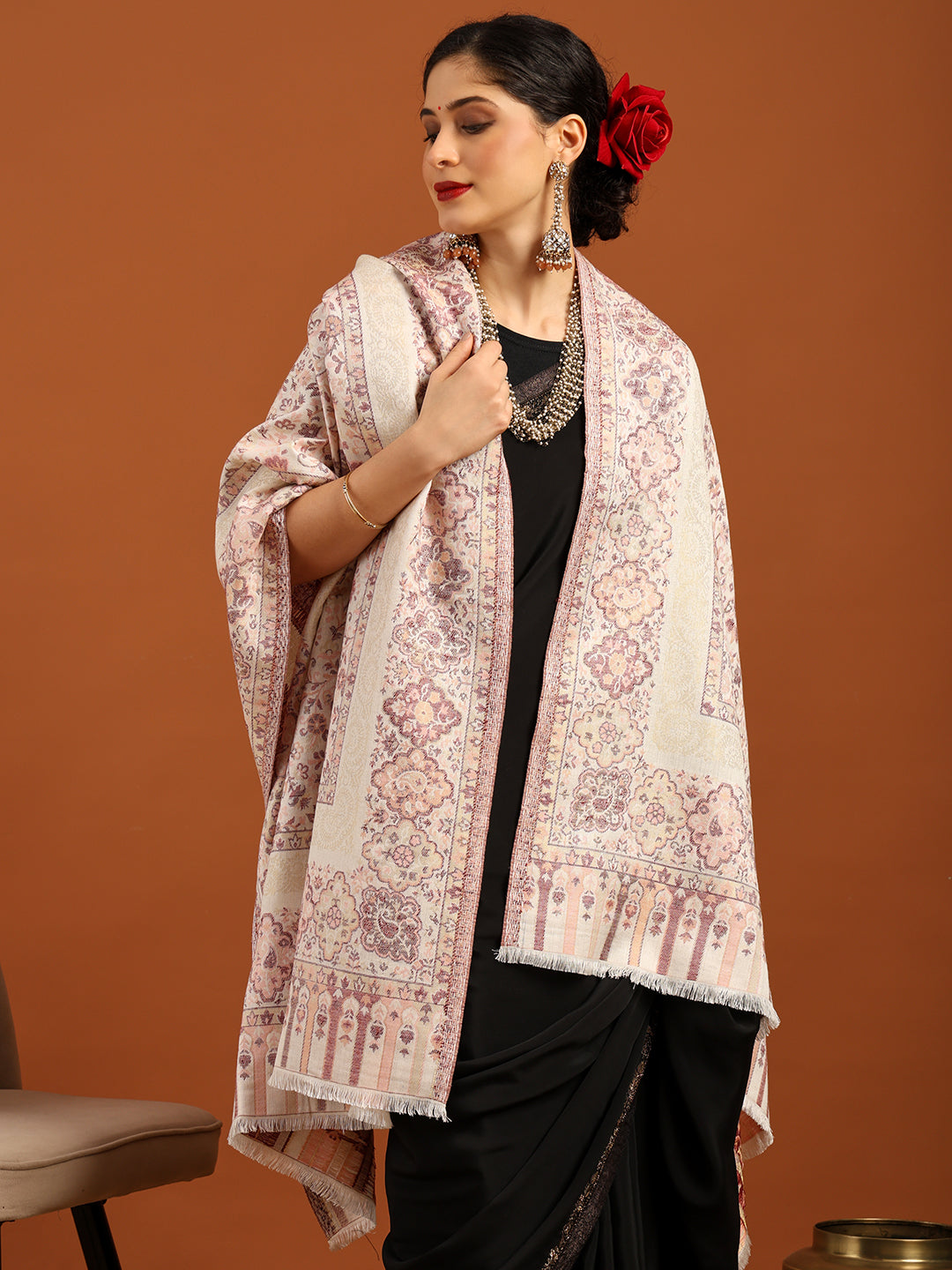 Tweedle Women’s Naira Kani Design and Zari Border - White, Size - 40 x 80 inches