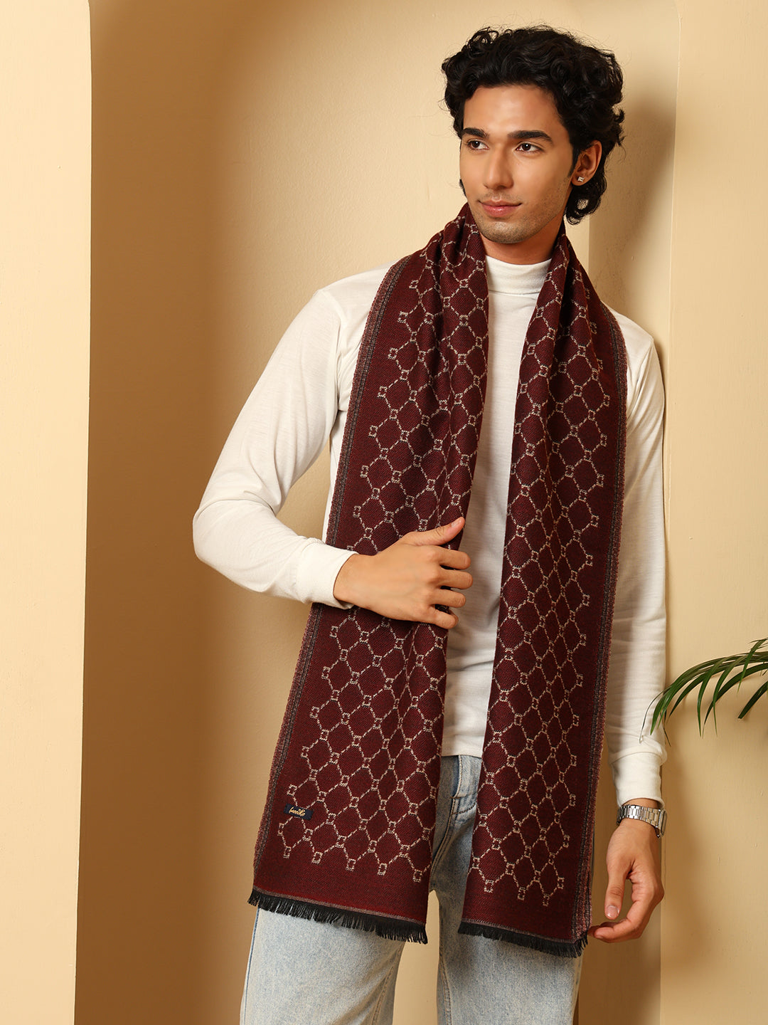 Men’s Warm Woollen Muffler for Winters - Maroon