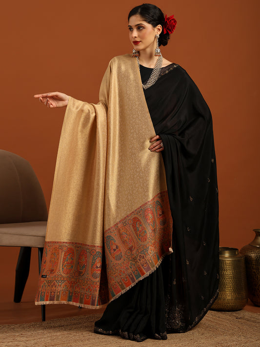 Woven Design, Ethnic Motifs Zari Shimmer Shawl for Women – Off-White