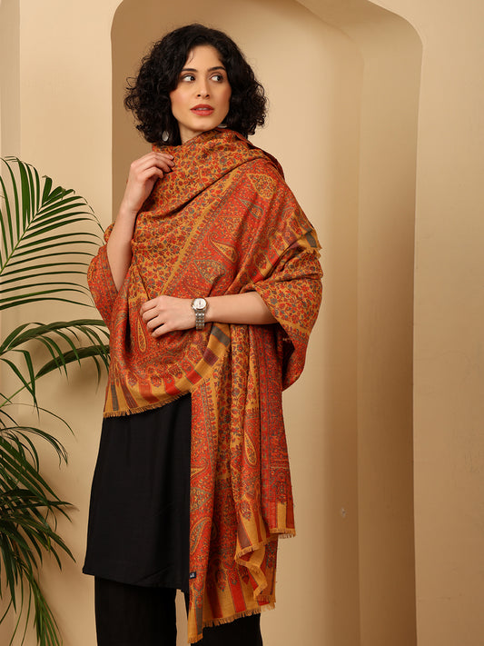 Tweedle Women’s Blended Wool Rajeshwari Kashmiri Kani Shawl - Yellow