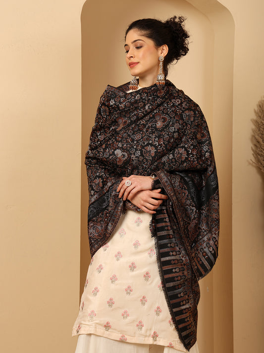 Tweedle Women’s Naira Kani Design and Zari Border - Black, Size - 40 x 80 inches