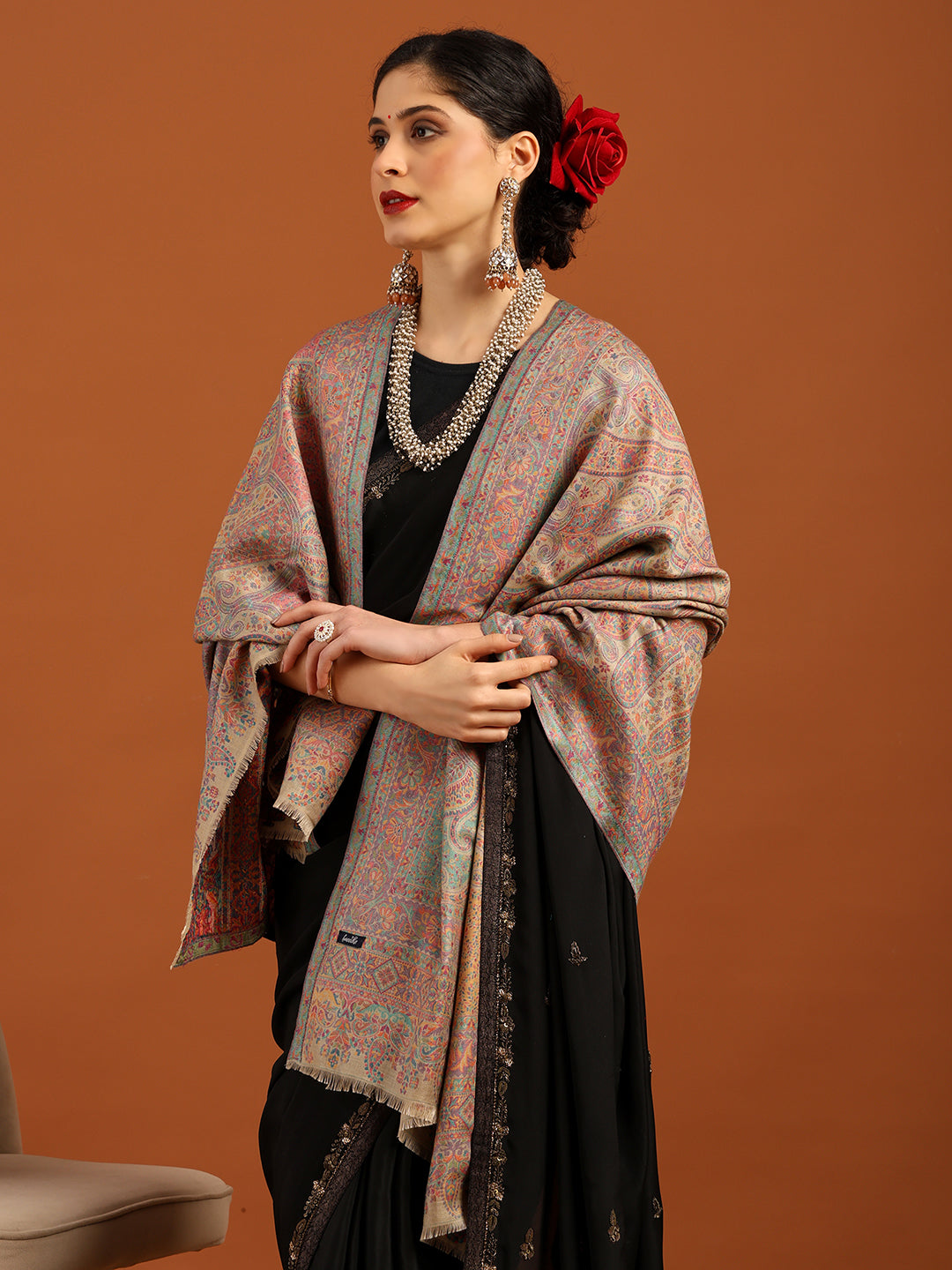 Tweedle Women’s Ruhani Kashmiri Kani Shawl - Beige, 40 x 80 inch