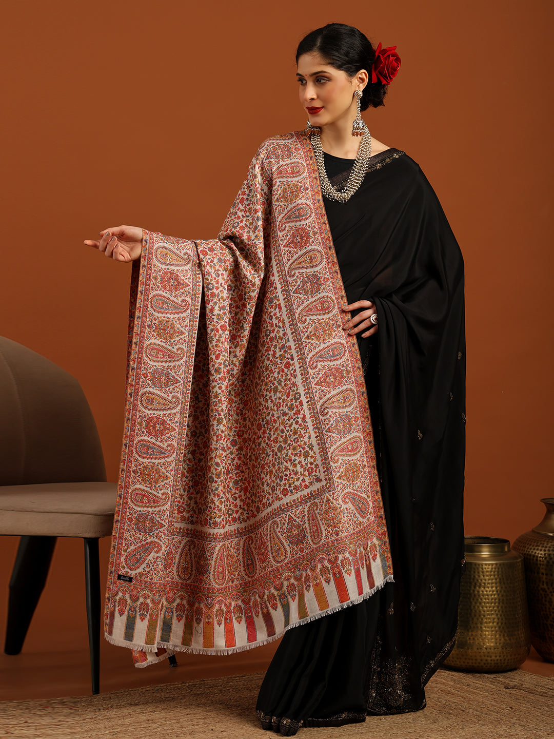 Tweedle Women’s Blended Wool Rajeshwari Kashmiri Kani Shawl - White