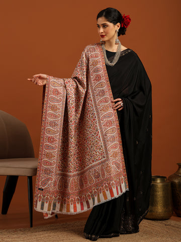 Tweedle Women’s Blended Wool Rajeshwari Kashmiri Kani Shawl - White
