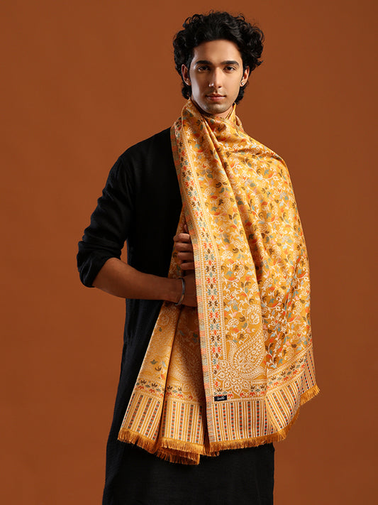 Tweedle Men’s Ethnic Kashmiri Kani Stole/ Scarf- Mustrad, Size - 28 x 80 inches