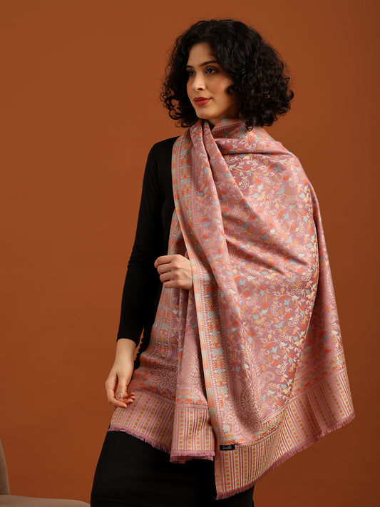 Tweedle Women’s Ethnic Kashmiri Kani Stole/ Scarf- Pink, Size - 28 x 80 inches