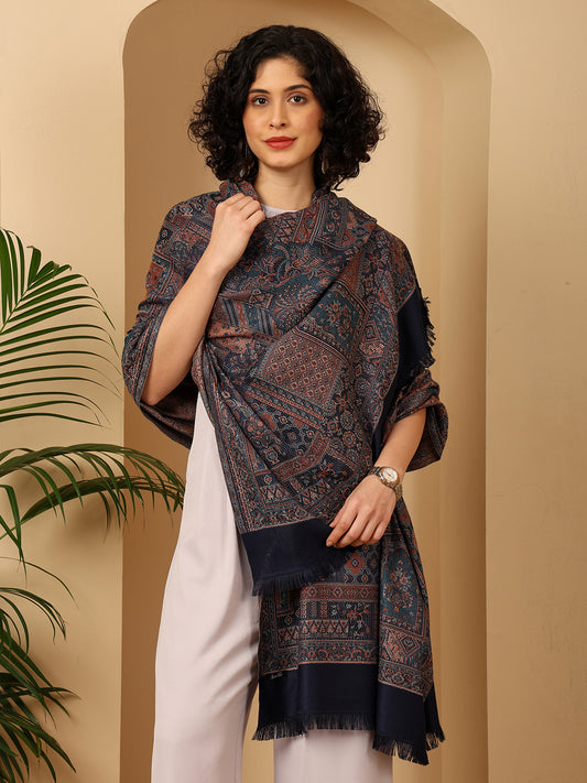 Tweedle Women’s Jamawar Shawl, Faux Pashmina - Blue, Size 40 x 80 inches