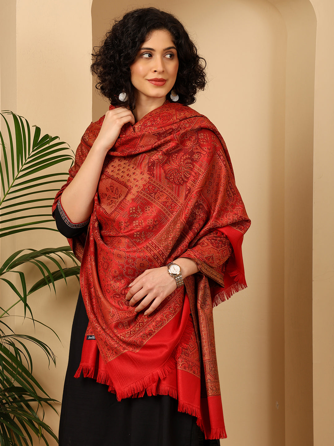 Tweedle Women’s Jamawar Shawl, Faux Pashmina - Maroon, Size 40 x 80 inches