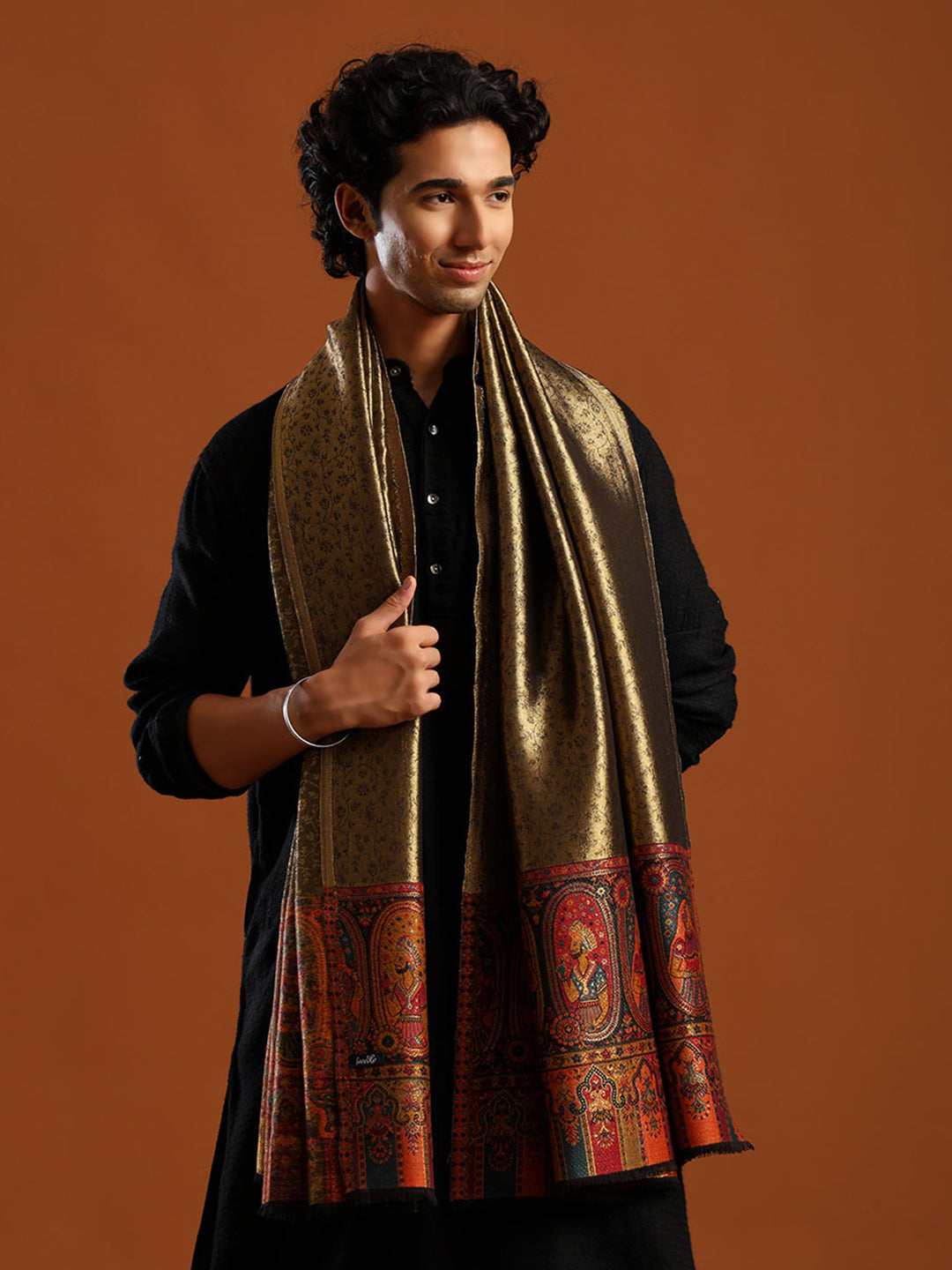 Woven Design, Ethnic Motifs Zari Shimmer Shawl for men - Off-White